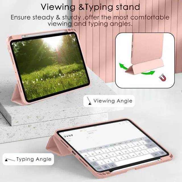 Alt view image 4 of 5 - ZryXal iPad Pro 11 Inch Case M4 (5th Gen) with Pencil Holder, Smart Case for iPad Pro 11 Inch 2024, Supports Pencil Pro, Touch ID, Auto Wake/Sleep (Rose Gold)