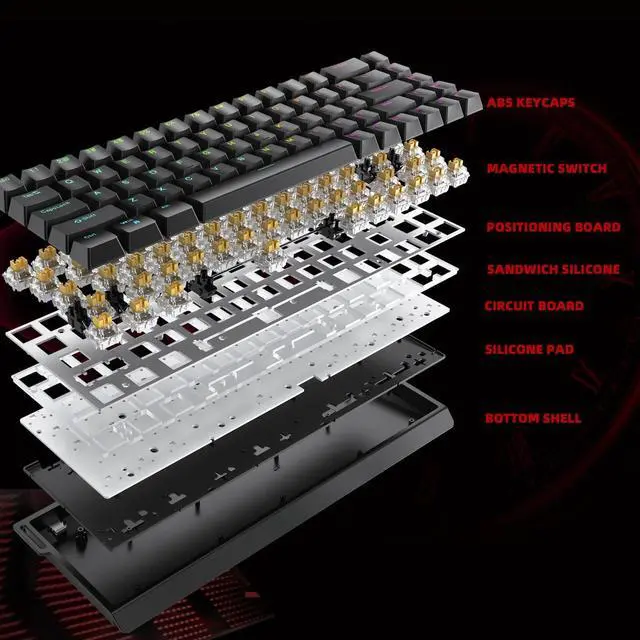 Alt view image 4 of 5 - ZUOYA HE65 Rapid Trigger Gaming Keyboard,Magnetic Switch Hall Effect Hyper-Fast Adjustable Actuation 8K Hz Polling Rate Gasket-Mounted 65% Compact RGB HotSwap Wired Mechanical Keyboard (Black)