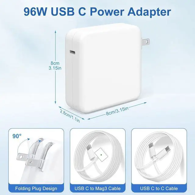 Alt view image 4 of 5 - 96W 70W USB-C to Mag 3 Charger for Mac Book Pro Air 16 15 14 13 Inch M4 M3 M2 M1 from 2025 2024 2023 2022 2021 as Original Quality with 6.6ft USBC to 3 Cable Compatible with All USB C Power Adapter
