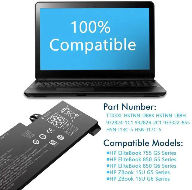 Alt view image 4 of 5 - BRTONG Replacement TT03XL Laptop Battery for HP EliteBook 850 G6 850 G5 ZBook 15U G6 15U G5 Series 932824-2C1 932824-1C1 933322-855 932824-421 HSN-113C-5 HSTNN-DB8K HSTNN-LB8H HSTNN-UB7T HSN-I13C-5