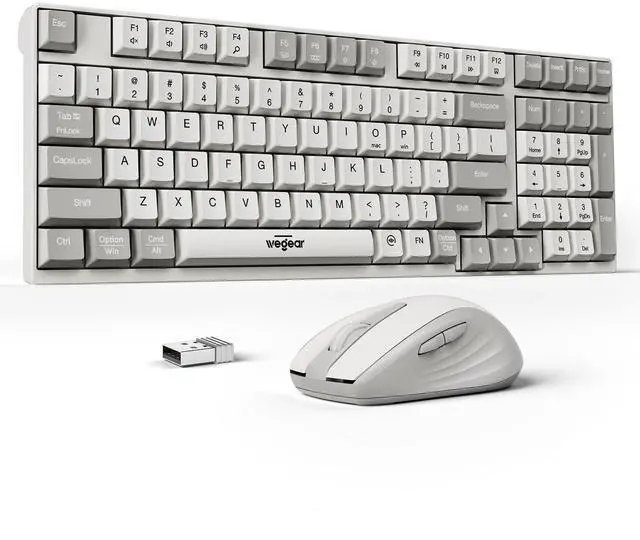 Main image of 2.4G Wireless Keyboard and Mouse Combo with Silent Touch, One-Key to Switch Windows, Mac OS, Quiet Soft Click, Compact Full-Size (98 Keys) Typewriter Keyboard for PC, Desktop, Laptop, MacBook- White