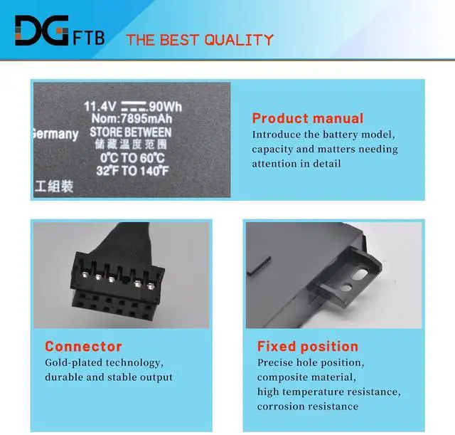 Alt view image 2 of 5 - DGFTB VV09XL Laptop Battery for HP ZBook 15 G3 G4 17 G3 Series HSTNN-DB7D HSTNN-C87C 808398-2B1 808398-2C1 808398-2C2 808452-001 808452-005 3ICP4/69/75-3 11.4V 90Wh/7500mAh