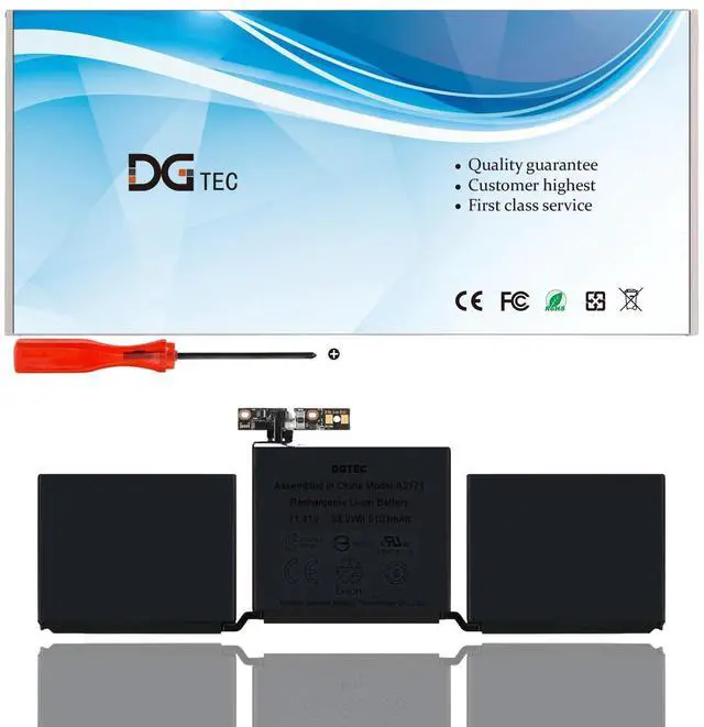 Main image of DGTEC A2171 Laptop Battery for Apple MacBook Touch Pro 13" A2159 Mid 2019 EMC 3301 MUHN2LL/A MUHP2LL/A MUHQ2LL/A MUHR2LL/A MUHR2LL/B MacBook Pro 13 Inch Two Thunderbolt 3 Ports A2159 (11.41V 58.2Wh)