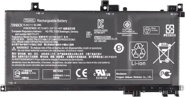 Main image of 7xinbox 15.4V 63.3Wh TE04XL TPN-Q173 HSTNN-DB7T 905175-2C1 905277-855 Replacement Laptop Battery Compatible with HP OMEN 15-ax200 15-ax210TX 15-ax235nd 15-ax202na 15-ax219TX 15-ax223TX 15-ax224TX