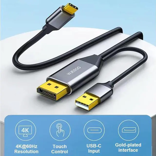 Alt view image 2 of 5 - WJESOG DisplayPort to USB C Cable 6.6ft 4K@60Hz with USB Cable Adapter,DP Male to Type-C Male Converter Support Touch with Nreal Air VR, MacBook Pro/Air 2020/2018, iPad Pro/Air, XPS