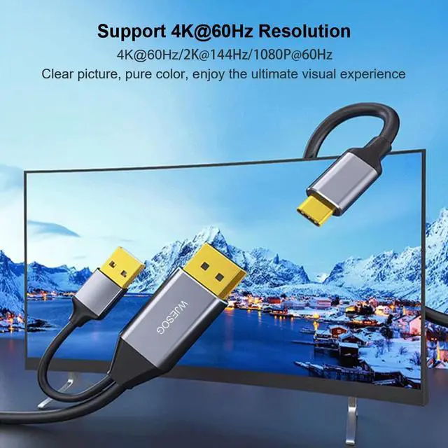 Alt view image 5 of 5 - WJESOG DisplayPort to USB C Cable 6.6ft 4K@60Hz with USB Cable Adapter,DP Male to Type-C Male Converter Support Touch with Nreal Air VR, MacBook Pro/Air 2020/2018, iPad Pro/Air, XPS