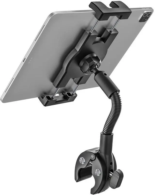 Main image of Gooseneck Bike Tablet Mount, Bike Holder - Adjustable Arm Tablet Holder for Motorcycle, Bicycle Scooter Handlebar Clamp, Compatible with iPad Pro Air Mini, Galaxy Tabs, Z Fold, iPhone, 4.7-13" Devices