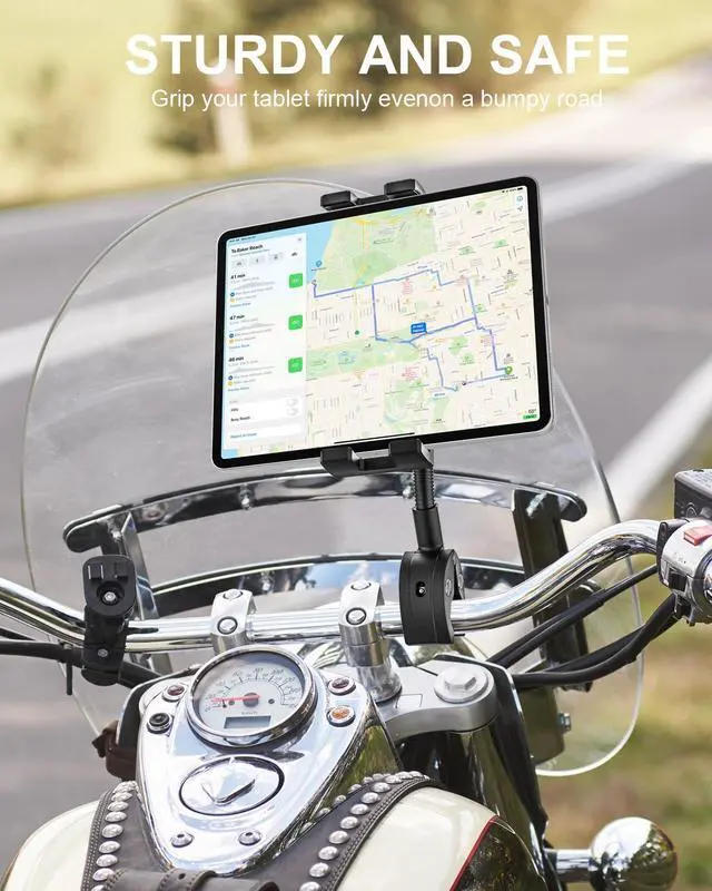 Alt view image 5 of 5 - Gooseneck Bike Tablet Mount, Bike Holder - Adjustable Arm Tablet Holder for Motorcycle, Bicycle Scooter Handlebar Clamp, Compatible with iPad Pro Air Mini, Galaxy Tabs, Z Fold, iPhone, 4.7-13" Devices