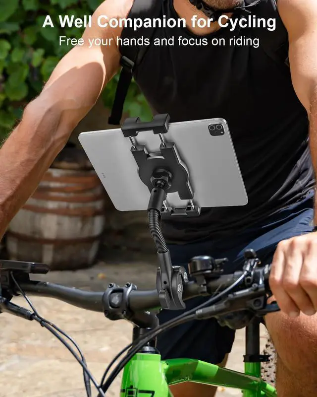 Alt view image 2 of 5 - Gooseneck Bike Tablet Mount, Bike Holder - Adjustable Arm Tablet Holder for Motorcycle, Bicycle Scooter Handlebar Clamp, Compatible with iPad Pro Air Mini, Galaxy Tabs, Z Fold, iPhone, 4.7-13" Devices
