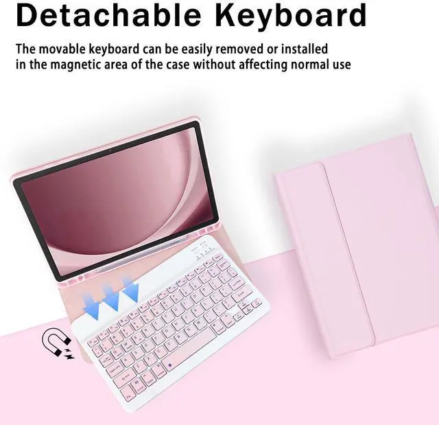 Alt view image 3 of 5 - XCHYTECHER Keyboard Case for Samsung Galaxy Tab A9 Plus 11.0 inch (SM-X210/X215/X216/X218),Rechargable Detachable Keyboard with Type-C Charging Port Cover for Tablet A9+ 2023 5G (Pink)