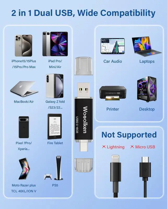 Alt view image 5 of 5 - USB C Flash Drive 16GB 10 Pack, Wooolken Type-C Flash Drive + USB 2.0 Thumb Drive OTG Memory Stick Compatible with iPhone 16/15, Android Smartphone/Tablets/Computers