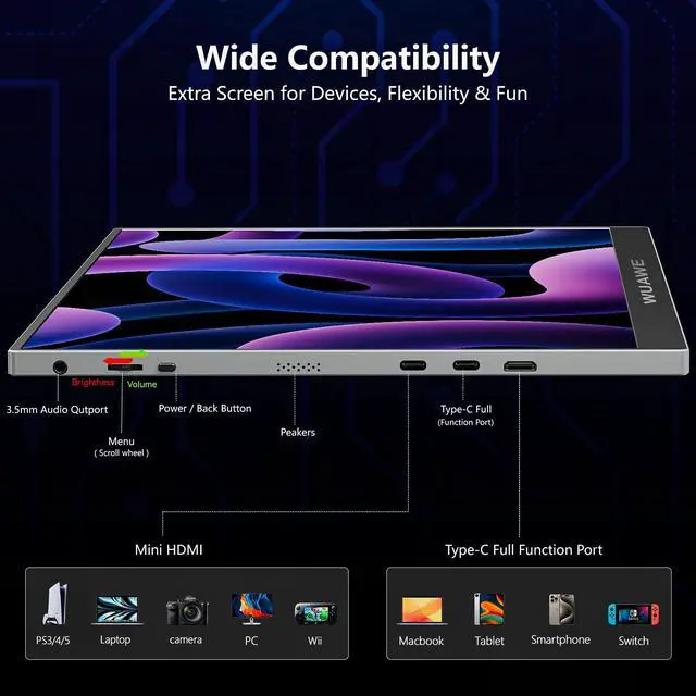 Alt view image 3 of 5 - WUAWE 16'' Portable Monitor with Built-in Stand