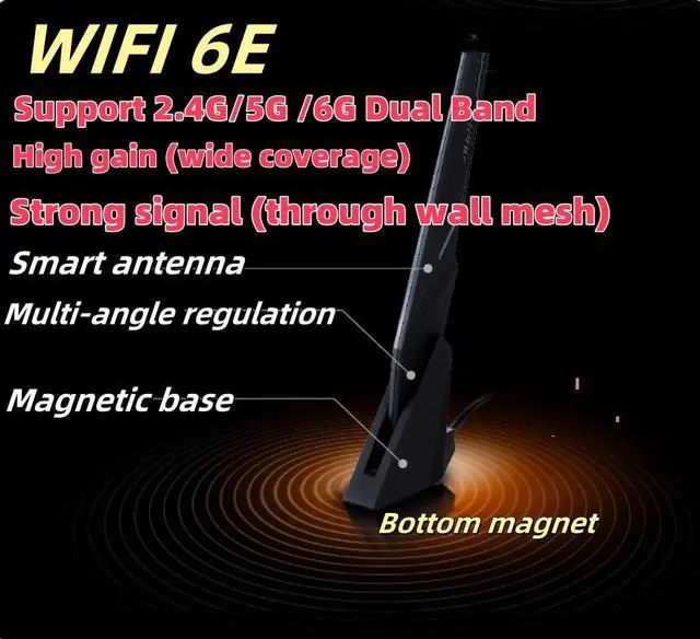 Alt view image 3 of 5 - Dual Band WiFi Antenna 2.4GHz 5GHz RP-SMA Magnetic Base Adapter Antenna With 1meters for ASUS Z590 Z390 Z490 X570 H610 H670 M13H M12 M11 Motherboard Card Wireless Network Router Laptop WiFi 6E Antenna