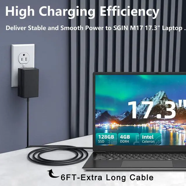 Alt view image 2 of 5 - GRNPOWCN 12V AC Adapter Charger for SGIN M17 Pro M17Pro M17S 17 Inch 17.3" Windows 11 Laptop Notebook Computer PC Power Supply Adaptor Cord Wall Plug