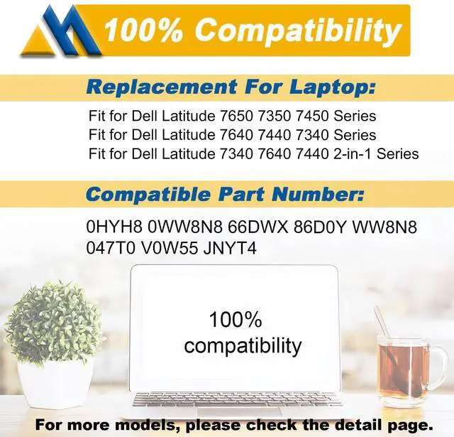 Alt view image 5 of 5 - Mobik 57Wh WW8N8 Laptop Battery Replacement for Dell Latitude 7340 7350 7440 7450 7640 7650 Series Notebook 086D0Y 86D0Y 00HYH8 FH97R 0HYH8 0CTJJ6 66DWX 047T0 0047T0 11.4V 4878mAh