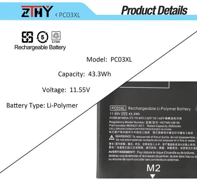 Alt view image 3 of 5 - PC03XL Battery Replacement for HP Envy x360 14-es0000 14-es0013dx 14-es0xxx 14t-es100 Pavilion X360 14-CD 14-DY 14M-DY 14-DH 14-EK 15-ER 14M-DY0113DX 15-er0125od 14-dy1031ns Aero 13-be000 13-be0013dx