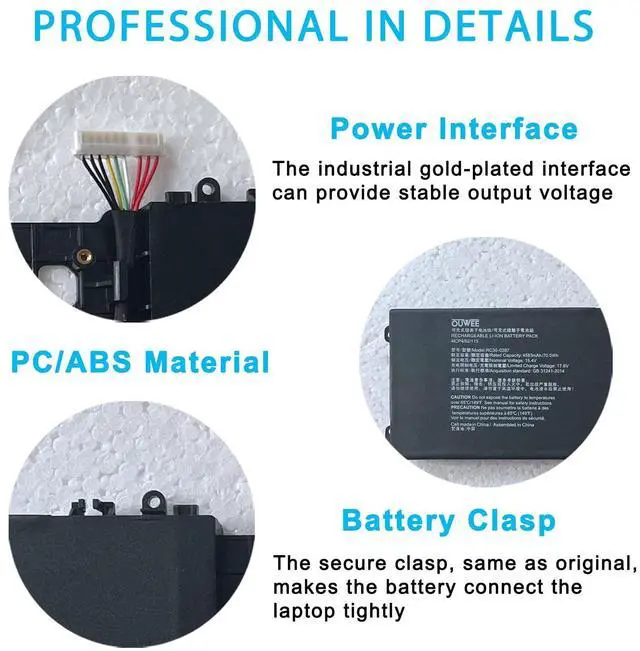 Alt view image 4 of 5 - OUWEE RC30-0287 Laptop Battery Compatible with Razer Blade Pro 17 2019 2020 RZ09-0287 RZ09-02876 RZ09-02877 RZ09-02878 RZ09-02876E92-R3U1 RZ09-03295 RZ09-03297 Series 4ICP4/62/115 15.4V 70.5Wh 4583mAh