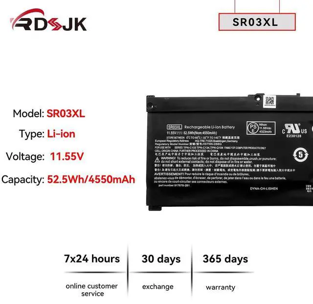 Alt view image 2 of 5 - SR03XL Laptop Battery for HP Pavilion 15-CX 15-CX00 15-CX0058WM Envy x360 15-cn0000 17-bw0000 HSTNN-DB8Q L08934-2C1 L08934-1B1 L08855-855 HSTNN-IB8L SR04XL TPN-C133 C134 TPN-Q194 SR04XL 11.55V 52.5Wh