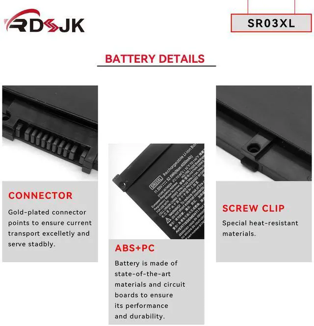 Alt view image 5 of 5 - SR03XL Laptop Battery for HP Pavilion 15-CX 15-CX00 15-CX0058WM Envy x360 15-cn0000 17-bw0000 HSTNN-DB8Q L08934-2C1 L08934-1B1 L08855-855 HSTNN-IB8L SR04XL TPN-C133 C134 TPN-Q194 SR04XL 11.55V 52.5Wh