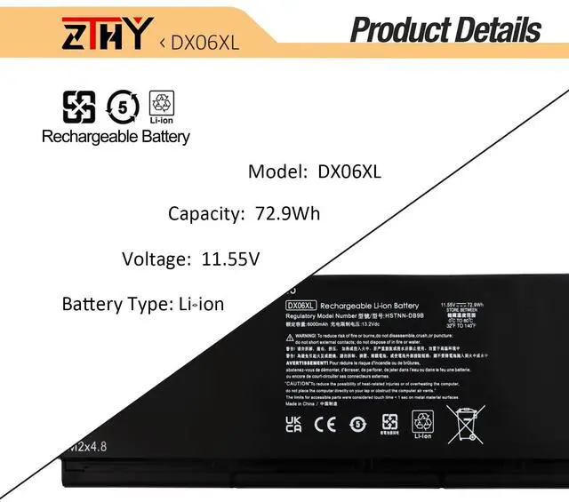 Alt view image 3 of 5 - ZTHY DX06XL Laptop Battery Compatible with HP Omen X 2S 15-DG 15-DG0000NC 15-DG0001NC 15-DG0003NC 15-DG0010NR 15-DG0018TX 15-DG0020TX 15-DG0075CL Series L32749-005 HSTNN-DB9B L32701-2C1 11.55V 72.9Wh