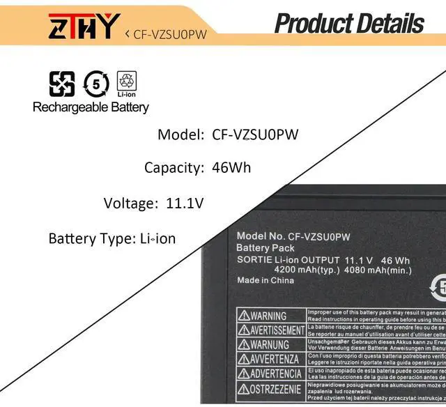 Alt view image 3 of 5 - CF-VZSU0PW CF-VZSU0PR CF-54 Battery Replacement for PANASONIC TOUGHBOOK CF54 CF-54 Mk1 54 Gloved Multi Touch Series CF-VZSU0LW CF-VZSU0GW CF-VZSU0GJS CF-VZSU0GW CF-VZSUOPW CF-VZSU0KR CF-VZSU0KJS 46Wh