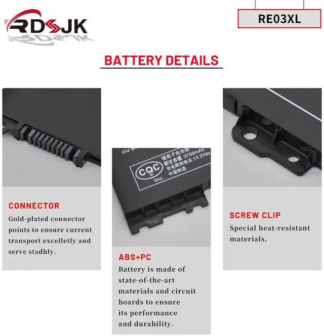 Alt view image 5 of 5 - RE03XL RF03XL Laptop Battery for HP ProBook 430 440 445 450 455R G6 430 440 445 450 G7 HSTNN-OB1C HSTNN-UB7R HSTNN-DB9A L32407-AC1 AC2 L32407-2B1 2C1 L32407-541 L32656-002 L32656-005 RE03045XL 45Wh