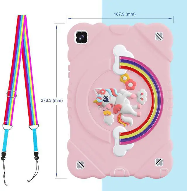 Alt view image 4 of 5 - XZC Case for Samsung Galaxy Tab A9+/ A9 Plus Case 11" 2023 (SM-X210/X216/X218), Unicorn Heavy Duty Shockproof Protective Case with Stand/Shoulder Strap for Kids Girls Women (Pink)