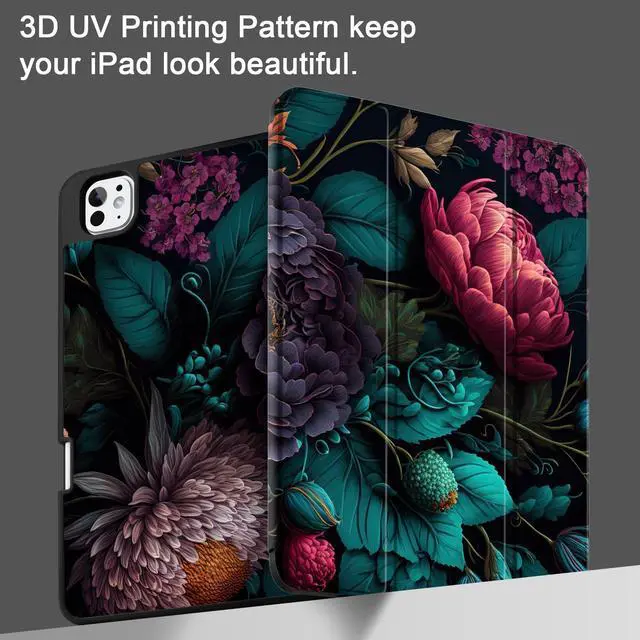 Alt view image 2 of 5 - Yebiseven Case for M4 iPad Pro 11 inch 2024 Released Model A2836/A2837/A3006, Shockproof Tablet Case with Pencil Holder & Auto Wake/Sleep & Soft TPU Back Cover, Vibrant Flower