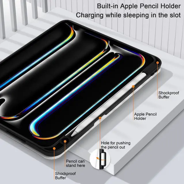 Alt view image 4 of 5 - Yebiseven Case for M4 iPad Pro 11 inch 2024 Released Model A2836/A2837/A3006, Shockproof Tablet Case with Pencil Holder & Auto Wake/Sleep & Soft TPU Back Cover, Vibrant Flower