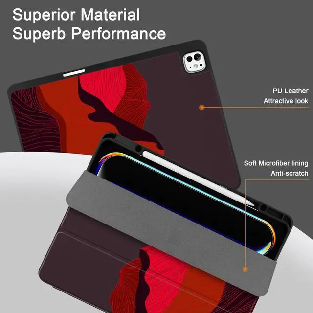 Alt view image 4 of 5 - Yebiseven Case for M4 iPad Pro 13 inch 2024 Released Model A2925/A2926/A3007, Shockproof Tablet Case with Pencil Holder & Auto Wake/Sleep & Soft TPU Back Cover, Sunset