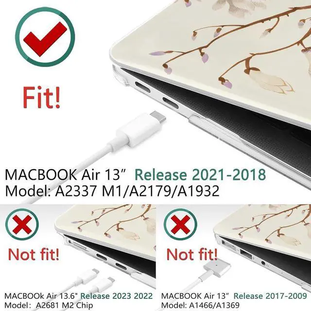 Alt view image 3 of 5 - Yicomon Compatible with MacBook Air 13 inch Case 2020 2021 M1 A2337 A2179 A1932, Plastic Hard Shell Case for Mac Air 13 with Touch ID (2018-2021) - Tree Flowers Retro