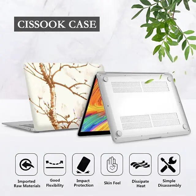 Alt view image 4 of 5 - Yicomon Compatible with MacBook Air 13 inch Case 2020 2021 M1 A2337 A2179 A1932, Plastic Hard Shell Case for Mac Air 13 with Touch ID (2018-2021) - Tree Flowers Retro