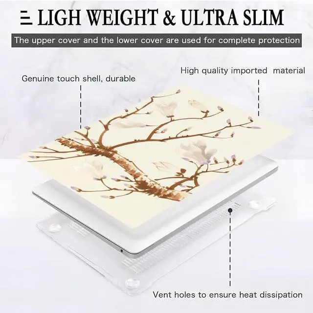 Alt view image 5 of 5 - Yicomon Compatible with MacBook Air 13 inch Case 2020 2021 M1 A2337 A2179 A1932, Plastic Hard Shell Case for Mac Air 13 with Touch ID (2018-2021) - Tree Flowers Retro