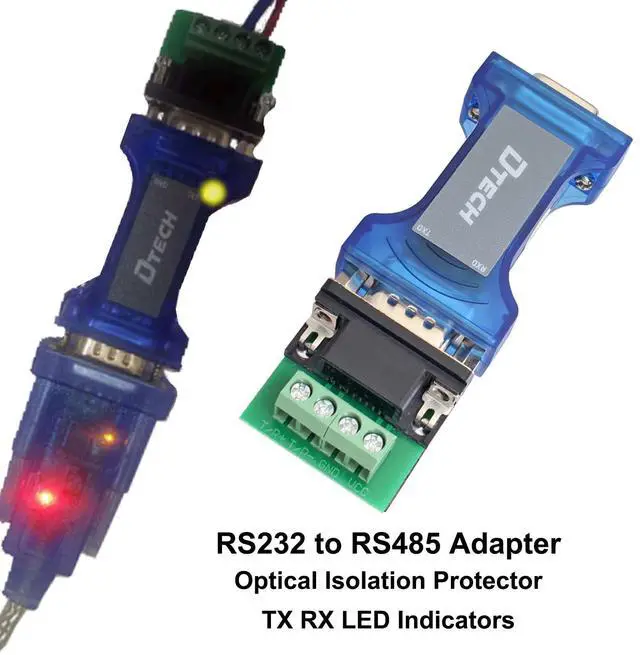 Alt view image 2 of 5 - DTECH Industrial Grade RS232 to RS485 Converter Adapter Optical Isolation Protector with TX RX LED Lights for Long Haul Serial Communication
