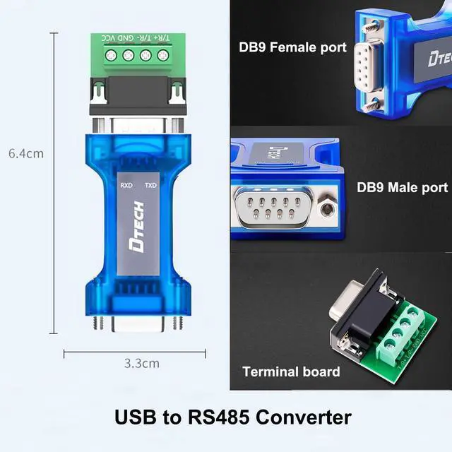 Alt view image 3 of 5 - DTECH Industrial Grade RS232 to RS485 Converter Adapter Optical Isolation Protector with TX RX LED Lights for Long Haul Serial Communication