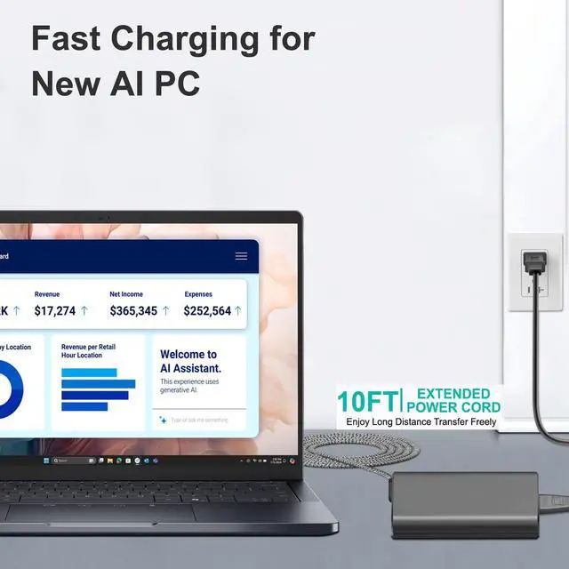 Alt view image 2 of 5 - 2025 New AI PC Charger HKY 65W USB C Charger PD3.0 Laptop Power Adapter for Dell Pro Series Dell Pro 13 14 Premium Pro 16 14 Plus Pro Rugged 13 14 inch Notebook Computer Power Supply Cord