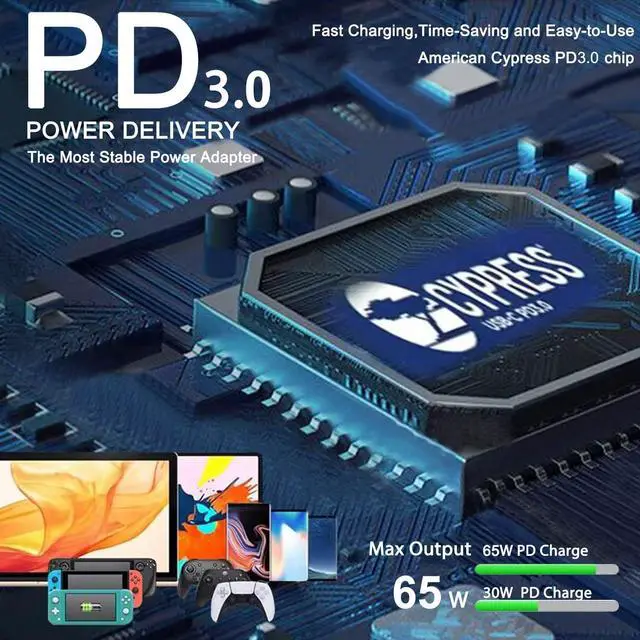 Alt view image 5 of 5 - 2025 New AI PC Charger HKY 65W USB C Charger PD3.0 Laptop Power Adapter for Dell Pro Series Dell Pro 13 14 Premium Pro 16 14 Plus Pro Rugged 13 14 inch Notebook Computer Power Supply Cord