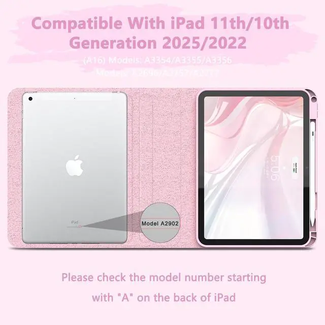 Alt view image 2 of 5 - Ynaize for iPad 11th 10th Generation Case with Keyboard - Magnetic Wireless Detachable Keyboard Case Stand Folio Cover with Pencil Holder for iPad 11 inch A16 2025 & 10th 10.9" 2022 (Light Pink)