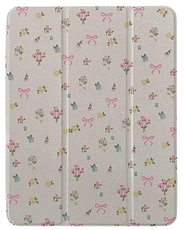 Main image of Triple Adjustable Kickstand Hard Folio Case for Apple iPad 10 10th Gen 10.9 inch 2022 Model Tablet Cream White Pink Bow Flowers Floral Refreshing Chic Delicate Cute Lovely Cartoon Girls Kids