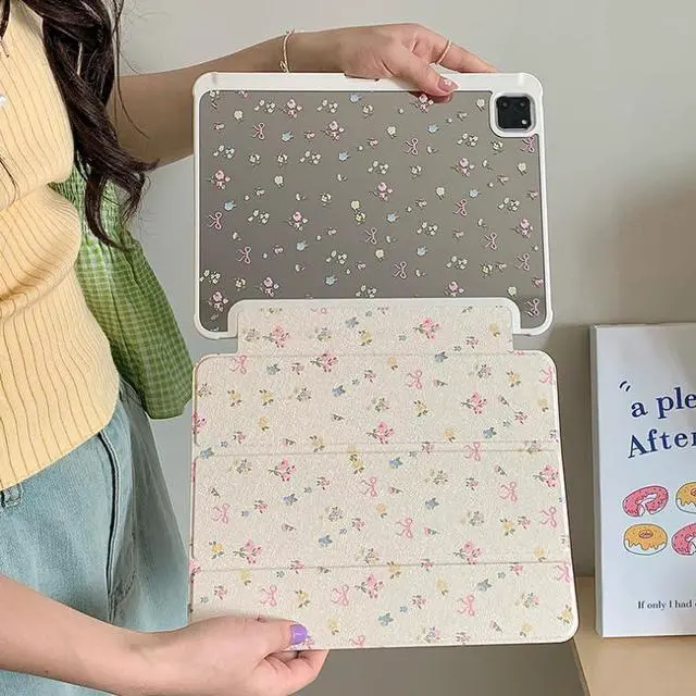 Alt view image 4 of 5 - Triple Adjustable Kickstand Hard Folio Case for Apple iPad 10 10th Gen 10.9 inch 2022 Model Tablet Cream White Pink Bow Flowers Floral Refreshing Chic Delicate Cute Lovely Cartoon Girls Kids