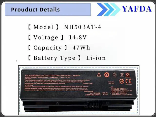 Alt view image 3 of 5 - Yafda NH50BAT-4 Laptop Battery Replacement for HASEE Thunderobot 911ME Clevo NH50RA NH55RCQ NH58RDQ NH70RHQ CNH5S01 6-87-NH50S-41C00 Z7-CT5NA G8-CT7NA T3 T3TI Z8 G7 CT7NA