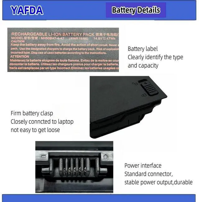 Alt view image 5 of 5 - Yafda NH50BAT-4 Laptop Battery Replacement for HASEE Thunderobot 911ME Clevo NH50RA NH55RCQ NH58RDQ NH70RHQ CNH5S01 6-87-NH50S-41C00 Z7-CT5NA G8-CT7NA T3 T3TI Z8 G7 CT7NA