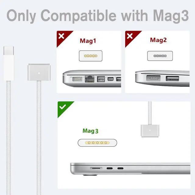 Alt view image 2 of 5 - 140W Charger Replacement for MacBook Pro 13,14,16 inch 2023,2022, 2021(M1 M2), Mac Book Air 15,13 inch 2022 2023(M1 M2),Include 6.6ft USB c to Magnetic 3 Braided Cable/1