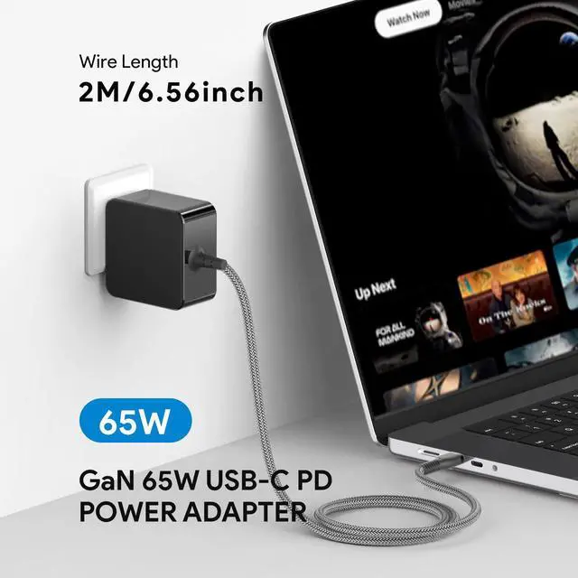 Alt view image 2 of 5 - HKY 65W USB Type C Charger for Nimo N151 N151S N152 N153 N154 15.6" N171 N171S 17.3" FHD Laptop Notebook PC PD3.0 GaN 60W 65w USB-C Power Supply Travel Charger with 6.6ft USB C Cable & Foldable Plug
