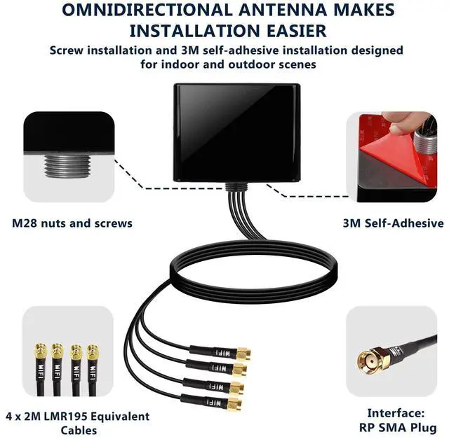 Alt view image 5 of 5 - Maswell 4X4 WIFI7 Antenna 2100-7200MHz 5G Wifi7 WiFi6E Bluetooth Zigbee MIMO L Plate Screw Mount Cubic RP SMA Plug Waterproof Outdoor IoT Waterproof Antenna, not for Signal Boosting