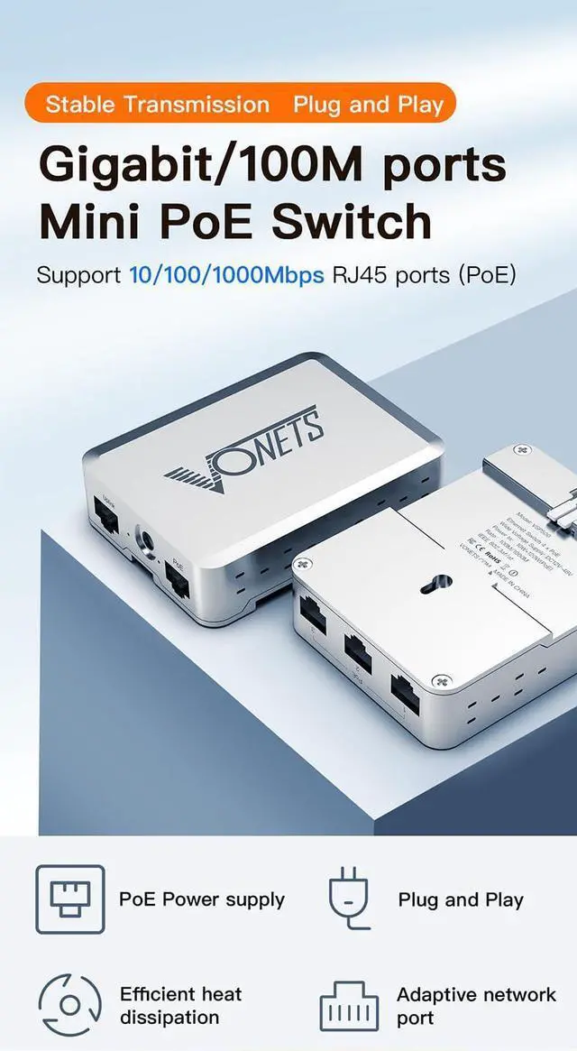 Alt view image 2 of 5 - VONETS Industrial 5 Ports PoE Gigabit Switch Gigabit Ethernet Network Switch Ethernet RJ45 Splitter 10/100/1000M 4 PoE +1 Uplink Plug & Play Metal Design Universal for Network Devices VSP500