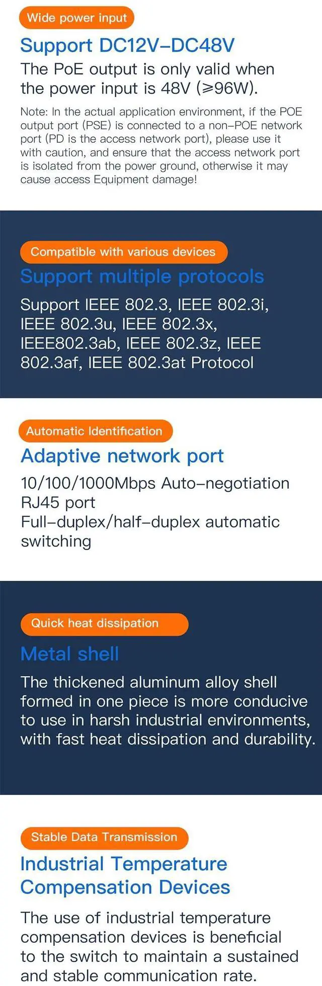 Alt view image 5 of 5 - VONETS Industrial 5 Ports PoE Gigabit Switch Gigabit Ethernet Network Switch Ethernet RJ45 Splitter 10/100/1000M 4 PoE +1 Uplink Plug & Play Metal Design Universal for Network Devices VSP500