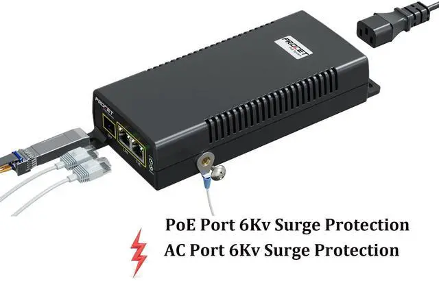 Alt view image 4 of 5 - PROCET Gigabit SFP Fiber PoE Injector up to 60W, Uplink PoE++ Power Injector IEEE802.3af/at Standard Compliance with Surge Protection, Wide Temp -40 to 131 for PTZ Camera, Wireless Access Point