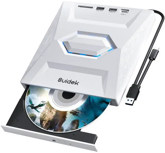 Main image of SUIDEK External CD DVD Drive, Ultra Slim Portable CD Player for Laptop CD DVD +/-RW Burner with SD Card Reader USB 3.0 Type C Hub Compatible with Laptop PC Windows Linux