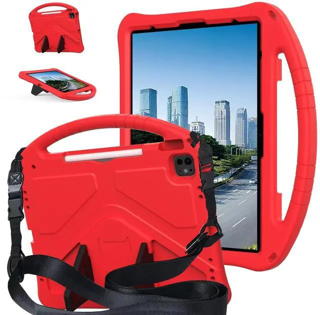 Main image of YRH Case for iPad Air 13 inch (M2/M3) 2024/2025, for iPad Pro 13 inch (M4) 2024/12.9 inch (M2) 2022, EVA Shockproof Cover with Strap Handle Stand, Red
